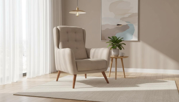 Chesterfield armchair club sofa single-seater couch upholstered furniture beige relax new