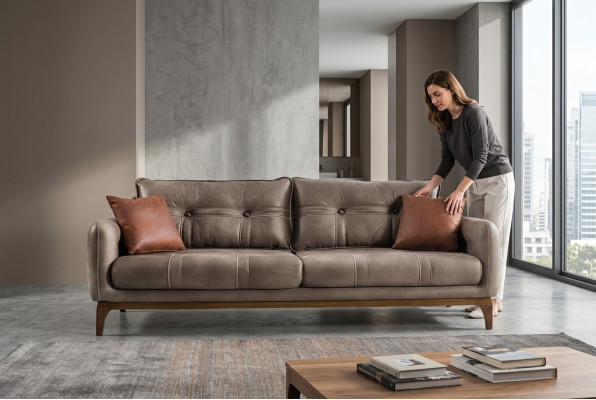 Sofas Couches Three-seater Designer Couch Sofa Upholstered Furniture Brown Living