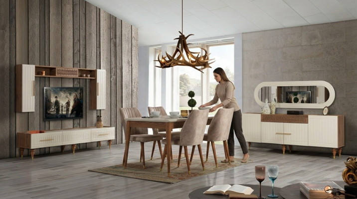 Complete living room set + dining room suite table shelving sideboard 6-piece.