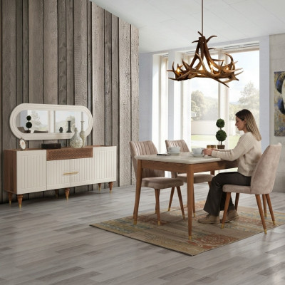 Dining room set 3-piece group suite dining table sideboard mirror complete set
