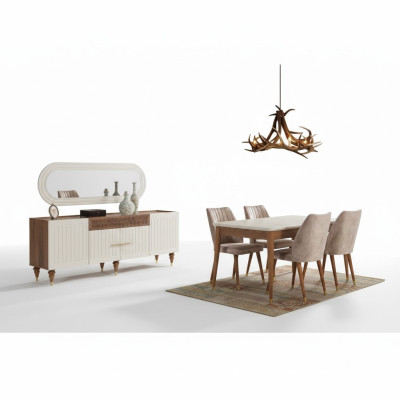 Dining room set 3-piece group suite dining table sideboard mirror complete set