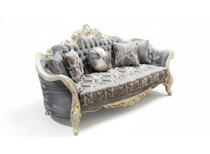 Baroque Sofa 3-Seater Gray Living Room Classic Design Sofa Couch Textile