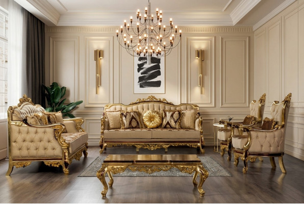 Classic sofa set coffee table armchair couch 5-piece Chesterfield furniture