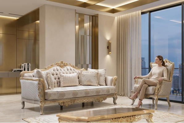 Royal Sofa Set Living Room Armchair Coffee Table 3+1 Table