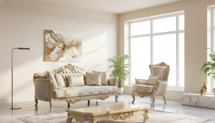 Royal Sofa Set Living Room Armchair Coffee Table 3+1 Table