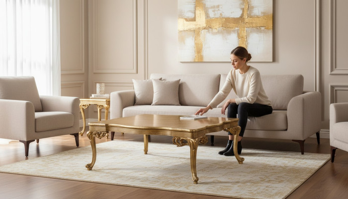 Baroque Rococo solid wood gold coffee table for the living room