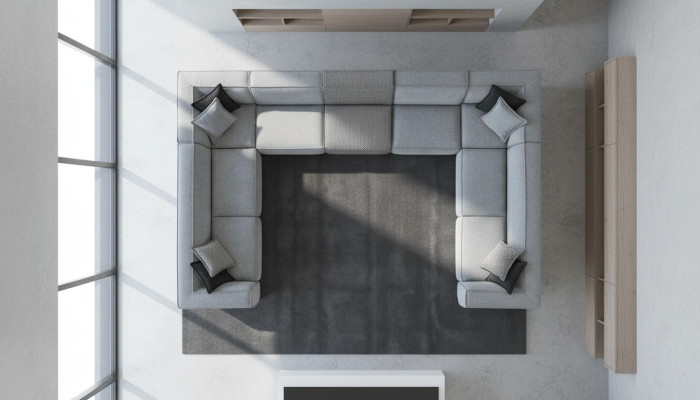 U-shaped sectional sofa, modern design, large gray sofa couch, new