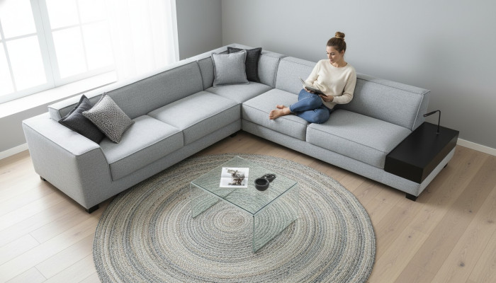 L-shaped corner sofa couch fabric textile luxury living room furniture corner couch
