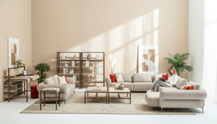 Sofa set living room upholstered sofa 3-seater U-shape sofa set modern