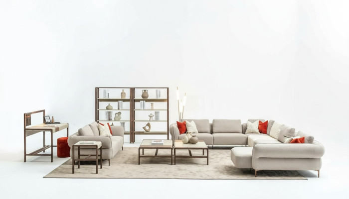 Sofa set living room upholstered sofa 3-seater U-shape sofa set modern
