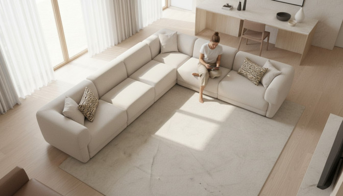 Beige L-shaped corner sofa furniture textile style 405x315 couch sofa