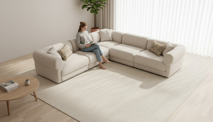 Beige sectional sofa living room sofa couch L-shape modern furniture textile
