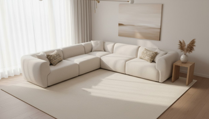 Beige sectional sofa living room sofa couch L-shape modern furniture textile