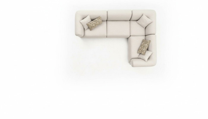 L-shaped beige upholstered sofa, living room furniture, textile, modern style.