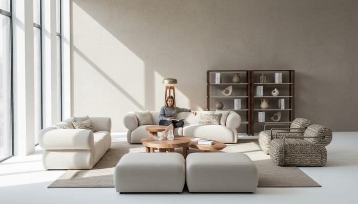6-piece sofa set living landscape, seat, stool, living room set, modern design