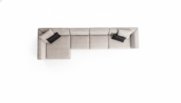 Beige L-shaped corner sofa living room couch textile designer modern