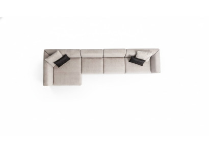 Beige L-shaped corner sofa living room couch textile designer modern
