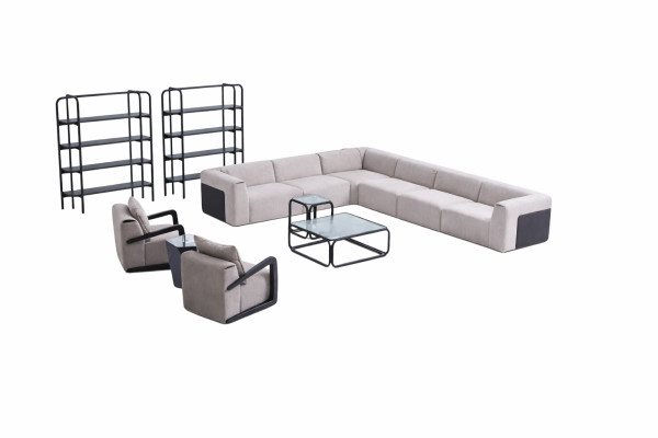 Modern sofa set L-shaped couch with armchair gray corner couch textile sofa