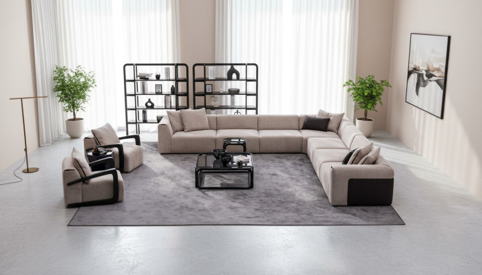 Luxury Sofa Set Seating Group Living Landscape L-Shaped Sofa Armchair Textile New