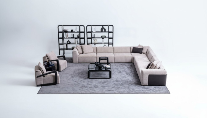 Luxury Sofa Set Seating Group Living Landscape L-Shaped Sofa Armchair Textile New