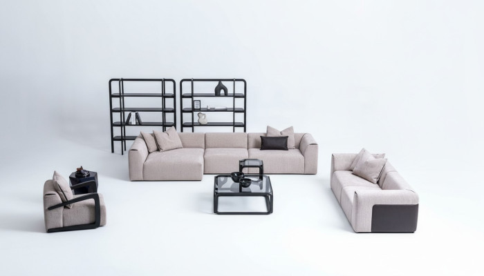 Taupe living room sofa set lounge furniture L-shape 3-piece