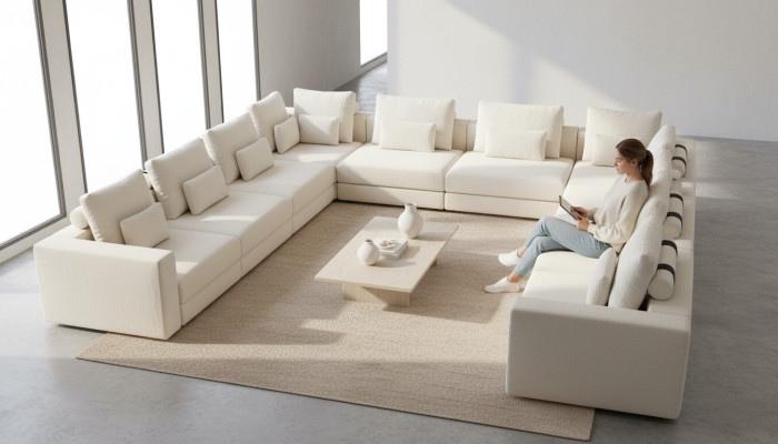 Large U-shaped upholstered sofa living room furniture designer couch living landscape