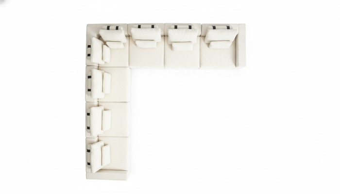White seating ensemble corner sofa, textile sofas, living room corner set, modern