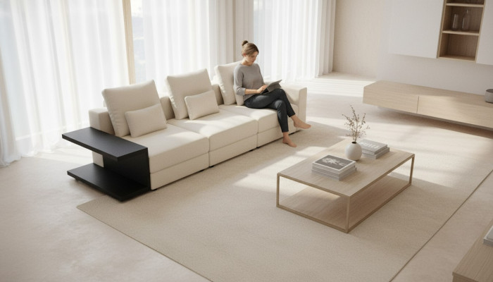 White living room sofa luxury four-seater upholstered furniture modern style furniture
