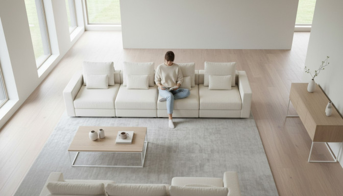 White Six-Seater Luxury Textile Sofas Living Room Modern Seating Group