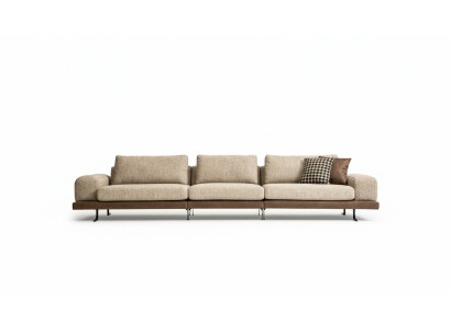 Beige five-seater upholstered sofa textile couch seating furniture living room