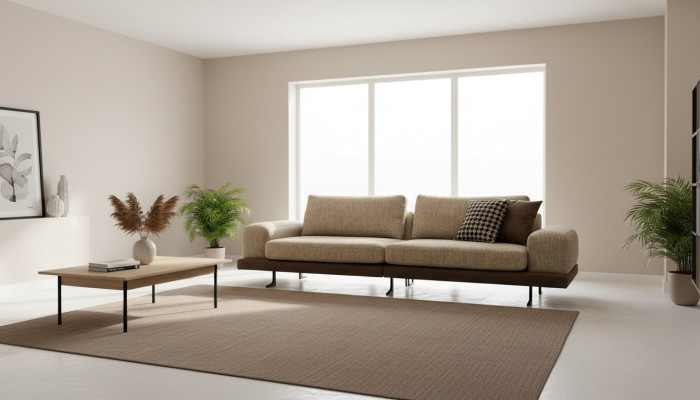 Beige sofa luxury three-seater modern style living room couch upholstery furniture