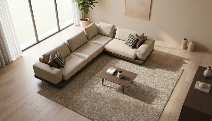 Beige corner sofa upholstered sectional L-shaped sofa modern living room couch