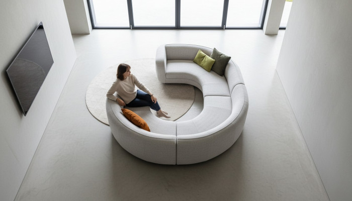 Designer U-shaped corner sofa upholstered living room lounge seating group