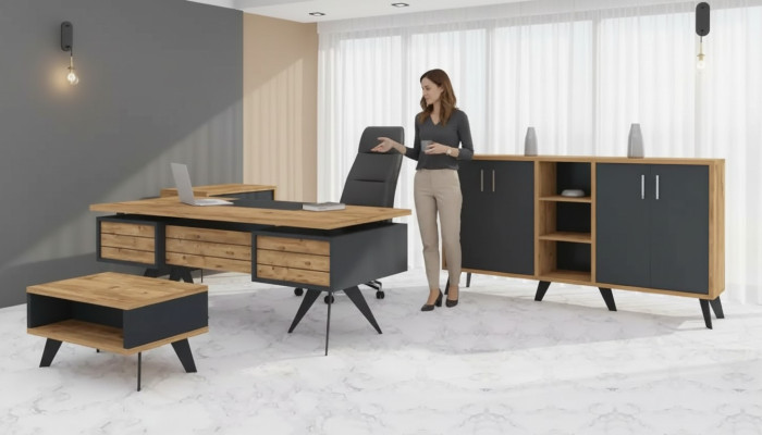 Large office room set: office furniture, desk, dresser, table