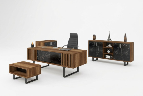 Desk office set with a marble table and office cabinet, 4-piece set.
