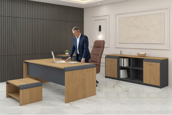 Large Office Set Desk Dresser Coffee Table Complete