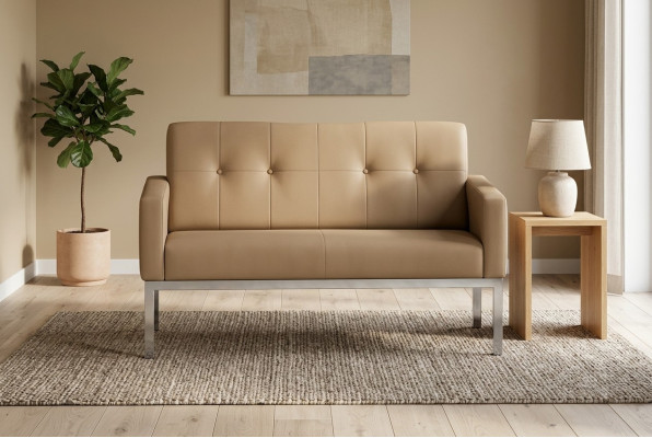 Beige two-seater office furniture upholstered sofa wooden frame textile furnishings