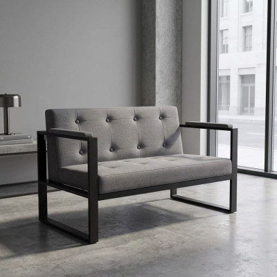Designer gray two-seater bench with textile upholstery for office furniture