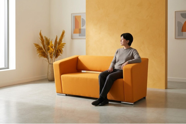 Yellow sofa luxury two-seater couch office office furnishing textile furniture