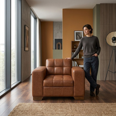 Brown armchair modern design seat study room new upholstered armchair