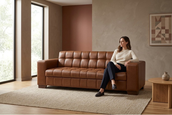 Brown three-seater luxury sofa office furniture office arrangement office design