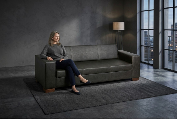 Black office three-seater study sofa luxury couch upholstered furniture
