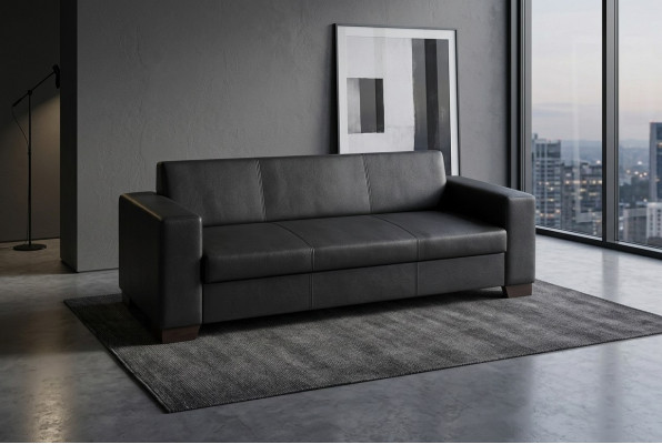 Black office three-seater study sofa luxury couch upholstered furniture
