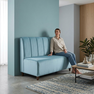 Blue two-seater study sofa textile couch modern seating furniture