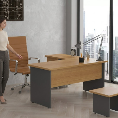 Corner desk, study design, office furniture, wood table, office