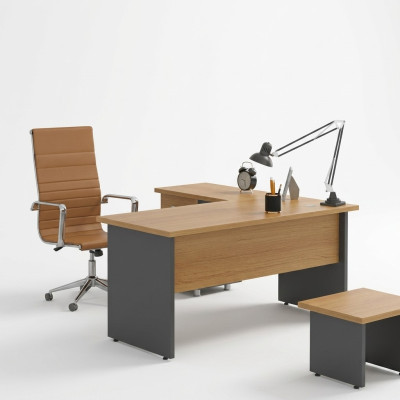 Corner desk, study design, office furniture, wood table, office