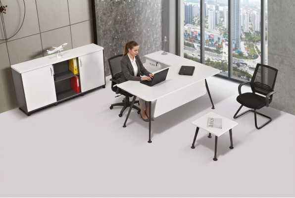 White corner desk, study furniture, office cabinet, coffee table, three-piece table set