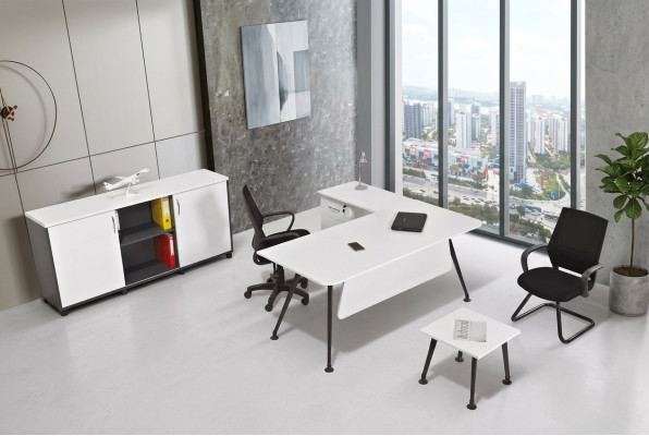 White corner desk, study furniture, office cabinet, coffee table, three-piece table set