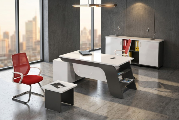 White Office Set Corner Desk Office Furniture Cabinet Coffee Table 3-Piece New