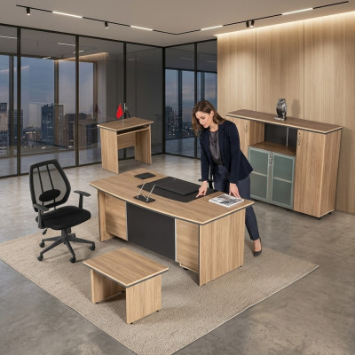 Luxury office furniture desk shelves side table filing cabinet 4-piece set
